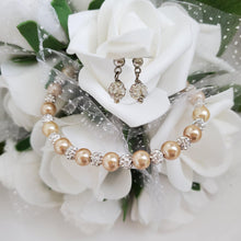 Load image into Gallery viewer, Handmade pearl and pave crystal rhinestone bracelet and stud earring jewelry set - champagne or custom color - Bridal Sets - Bracelets Sets - Gift For Bridesmaids