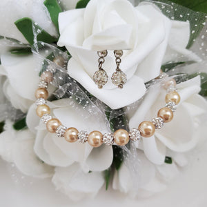 Handmade pearl and pave crystal rhinestone bracelet and stud earring jewelry set - champagne or custom color - Bridal Sets - Bracelets Sets - Gift For Bridesmaids
