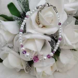 Handmade pearl and crystal bracelet - white and light purple or custom color - Bracelet - Pearl Bracelet - Gift For Her - Bridal Gift