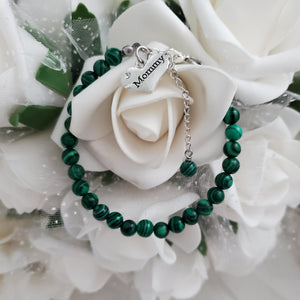 Handmade natural gemstonemommy charm bracelet - green malachite (shade of greens and black) or custom color - Mommy Gemstone Bracelet-Mommy Bracelet-Mom Gift