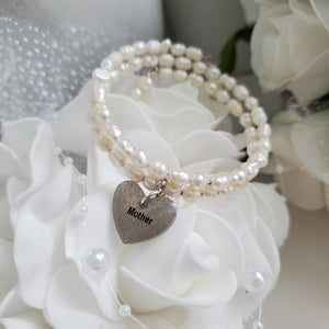 Handmade fresh water pearl expandable, multi-layer, wrap charm bracelet for Mother - #1 Mom Bracelet - Gift For Mom - #1 Mom Gifts