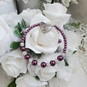 Handmade pearl and pave crystal rhinestone flower girl charm bracelet - burgundy red or custom color - Bridesmaid Bracelet-Bridal Bracelets-Bridesmaid Jewelry