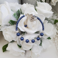 Load image into Gallery viewer, Handmade pearl and pave crystal rhinestone flower girl charm bracelet - dark blue or custom color - Bridesmaid Bracelet-Bridal Bracelets-Bridesmaid Jewelry