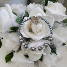 Load image into Gallery viewer, Handmade pearl and pave crystal rhinestone flower girl charm bracelet - dark grey or custom color - Flower Girl Bracelet-Bridal Bracelets-Flower Girl Gift