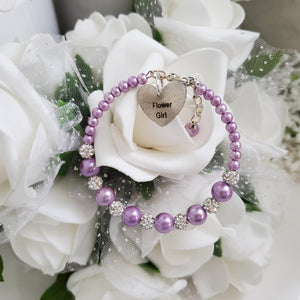 Handmade pearl and pave crystal rhinestone flower girl charm bracelet - lavender purple or custom color - Bridesmaid Bracelet-Bridal Bracelets-Bridesmaid Jewelry