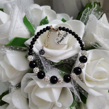 Load image into Gallery viewer, Handmade pearl and pave crystal rhinestone flower girl charm bracelet - black or custom color - Bridesmaid Bracelet-Bridal Bracelets-Bridesmaid Jewelry