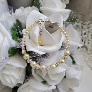 Handmade pearl and pave crystal rhinestone bride charm bracelet - champagne or custom color - Bridesmaid Bracelet-Bridal Bracelets-Bridesmaid Jewelry