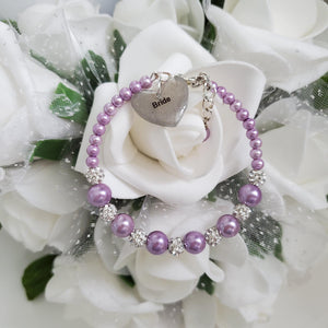 Handmade pearl and pave crystal rhinestone bride charm bracelet - lavender purple or custom color - Bridesmaid Bracelet-Bridal Bracelets-Bridesmaid Jewelry