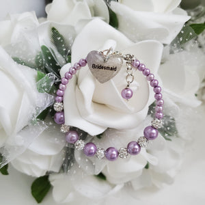 Handmade pearl and pave crystal rhinestone bridesmaid charm bracelet - lavender purple or custom color - Maid of Honor Bracelet - Bridal Party Jewelry