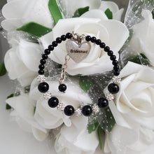 Load image into Gallery viewer, Handmade pearl and pave crystal rhinestone bridesmaid charm bracelet - black or custom color - Flower Girl Bracelet-Bridal Bracelets-Flower Girl Gift