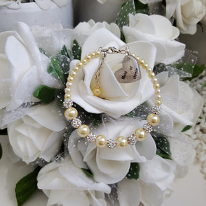 Handmade pearl and pave crystal rhinestone maid of honor charm bracelet - champagne or custom color - Bridesmaid Bracelet-Bridal Bracelets-Bridesmaid Jewelry