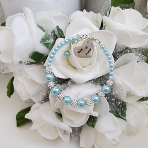 Handmade pearl and pave crystal rhinestone maid of honor charm bracelet - light blue or custom color - Flower Girl Bracelet-Bridal Bracelets-Flower Girl Gift