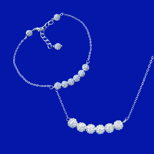 A handmade crystal bar necklace accompanied by a matching bar bracelet. silver clear or custom color