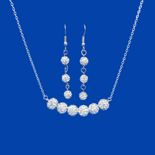 Load image into Gallery viewer, Handmade pave crystal rhinestone bar necklace accompanied by a pair of drop earrings - silver clear or custom color - Rhinestone Necklace Set-Necklace Set-Necklace Earrings