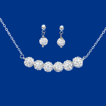 Load image into Gallery viewer, Necklace And Earring Set, Bridesmaid Jewelry, Bridal Gifts - handmade crystal bar necklace accompanied by a pair of stud earrings, silver clear or custom color