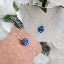 Load image into Gallery viewer, Handmade pave crystal rhinestone floating necklace accompanied by a matching bracelet - light sapphire or custom color - Necklace And Bracelet Set - Necklace Set - Jewelry Set