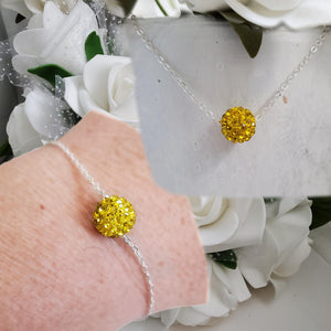 Handmade pave crystal rhinestone floating necklace accompanied by a matching bracelet - citrine or custom color - Necklace And Bracelet Set - Necklace Set - Jewelry Set
