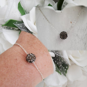 Handmade pave crystal rhinestone floating necklace accompanied by a matching bracelet - black diamond or custom color - Necklace And Bracelet Set - Necklace Set - Jewelry Set