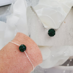 Handmade pave crystal rhinestone floating necklace accompanied by a matching bracelet - emerald or custom color - Necklace And Bracelet Set - Necklace Set - Jewelry Set