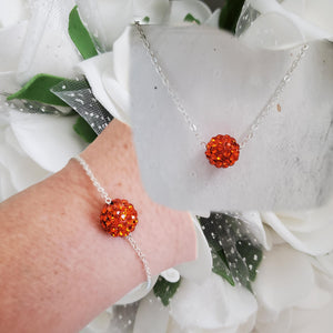 Handmade pave crystal rhinestone floating necklace accompanied by a matching bracelet - hyacinth or custom color - Necklace And Bracelet Set - Necklace Set - Jewelry Set