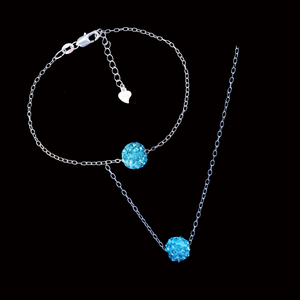 Necklace And Bracelet Set - Necklace Set - Jewelry Set, handmade floating crystal necklace accompanied by a matching bracelet, aquamarine blue or custom color