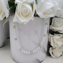 Load image into Gallery viewer, A handmade pearl and pave crystal rhinestone necklace - white or custom color - Pearl Jewelry Set - Pearl Necklace Set - Necklace Earrings
