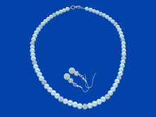 Load image into Gallery viewer, A handmade pearl and pave crystal rhinestone necklace accompanied by a pair of crystal drop earrings - white or custom color - Pearl Jewelry Set - Pearl Necklace Set - Necklace Earrings