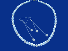 Load image into Gallery viewer, Maid Of Honor Gifts - Necklace And Earring Set - handmade pearl and crystal necklace accompanied by a pair of multi-strand crystal drop earrings, white or custom color