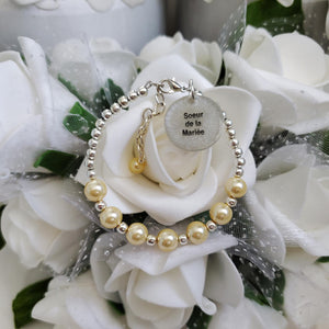 Handmade sister of the bride silver accented pearl charm bracelet, champagne or custom color - Sister of the Bride Pearl Bracelet - Bridal Bracelets