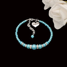 Load image into Gallery viewer, Bridesmaid Bracelet-Bridesmaid Jewelry-Bridesmaid Gift, handmade bridesmaid pearl and crystal charm bracelet, aquamarine blue or custom color