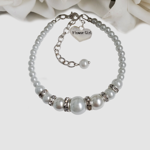 Flower Girl Gift - Best Flower Girl Gifts - handmade flower girl pearl and crystal charm bracelet, white or custom color