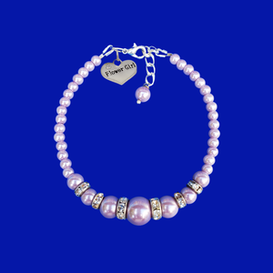 Flower Girl Gift - Best Flower Girl Gifts - handmade flower girl pearl and crystal charm bracelet, lavender purple or custom color