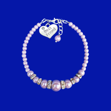 Load image into Gallery viewer, Best Friend Gift Ideas - Bracelets - Best Friend Gift , handmade best friend pearl and crystal charm bracelet, lavender purple or custom color