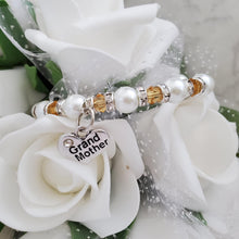 Load image into Gallery viewer, Handmade grand mother pearl and crystal bracelet, white and amber or custom color - Grand Mother Gift - Great Grandmother Presents