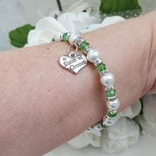 Load image into Gallery viewer, Handmade sister of the groom pearl and crystal charm bracelet - grass green or custom color - Sister of the Groom Bracelet - Wedding Bracelets