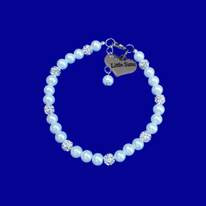 little sister pearl crystal charm bracelet, white or custom color