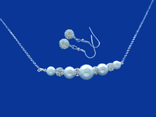 Load image into Gallery viewer, Necklace And Earring Set - Pearl Set - Wedding Sets - handmade pearl and crystal bar necklace accompanied by a pair of crystal earrings, white or custom color