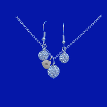 Load image into Gallery viewer, Personalized Initial Pave Crystal Drop Necklace Earring Jewelry Set, silver clear or custom color