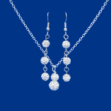 Load image into Gallery viewer, Necklace And Earring Set - Bridesmaid Gifts - Bridal Gifts - handmade crystal drop necklace accompanied by a pair of drop earrings, silver clear