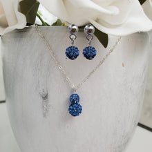 Load image into Gallery viewer, Handmade pave crystal rhinestone drop necklace accompanied by a pair of dangle stud earrings - light sapphire or custom color - Necklace And Earrings Set - Maid of Honor Gift