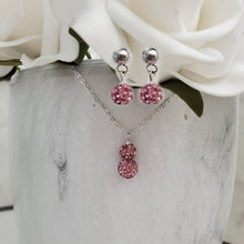Load image into Gallery viewer, Handmade pave crystal rhinestone drop necklace accompanied by a pair of dangle stud earrings - rosaline or custom color - Necklace And Earrings Set - Maid of Honor Gift