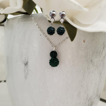 Load image into Gallery viewer, Handmade pave crystal rhinestone drop necklace accompanied by a pair of dangle stud earrings - emerald or custom color - Necklace And Earrings Set - Maid of Honor Gift