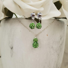 Load image into Gallery viewer, Handmade pave crystal rhinestone drop necklace accompanied by a pair of dangle stud earrings - peridot (green) or custom color - Necklace And Earrings Set - Maid of Honor Gift