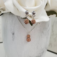 Load image into Gallery viewer, Handmade pave crystal rhinestone drop necklace accompanied by a pair of dangle stud earrings - champagne or custom color - Necklace And Earrings Set - Maid of Honor Gift