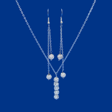 Load image into Gallery viewer, Necklace And Earring Set - Necklace Set - Bridal Sets, crystal drop necklace multi strand drop earring jewelry set, silver or custom color, silver clear or custom color