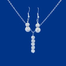 Load image into Gallery viewer, Necklace Set - Necklace And Earring Set - Earring Sets, handmade pave crystal drop necklace accompanied by a matching pair of drop earrings, silver clear