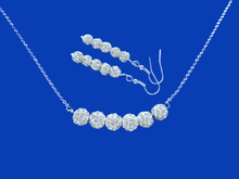 Load image into Gallery viewer, Necklace Set - Necklace And Earring Set - Earring Set, handmade crystal bar necklace accompanied by a pair of drop earrings, silver clear or custom color