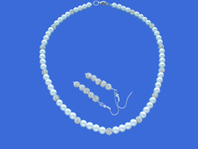 Load image into Gallery viewer, Necklace And Earring Set - Pearl Jewelry Set, handmade pearl and crystal necklace accompanied by a pair of crystal drop earrings, white or custom color