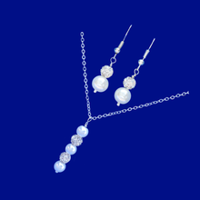 Load image into Gallery viewer, Necklace And Earring Set - Necklace Set - Wedding Sets, handmade pearl and crystal drop necklace accompanied by a pair of drop earrings