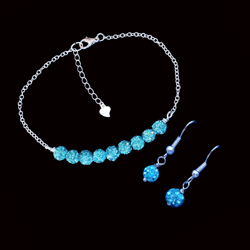 handmade crystal bar bracelet accompanied by pair of earrings